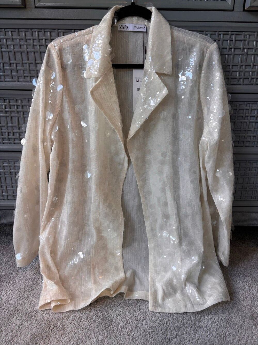 NWT blogger favorite ⭐️Zara Ivory Open-Front Sequin Blazer Jacket, Med D6 - Picture 3 of 8